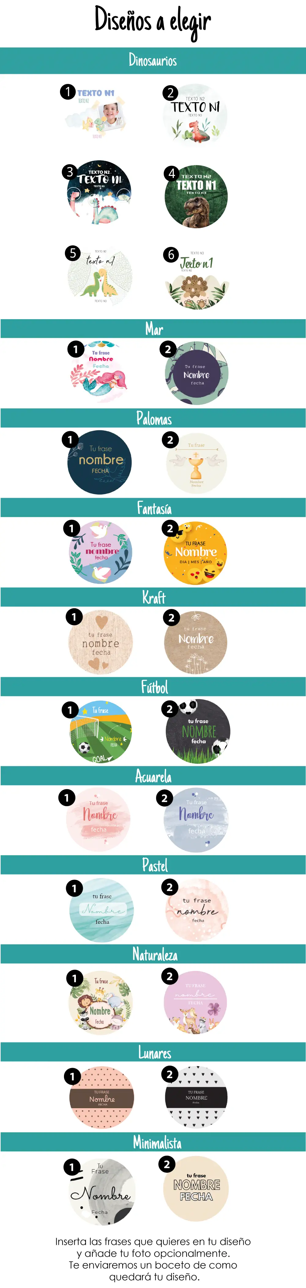 size chart diseños redondos dinosaurios comunión